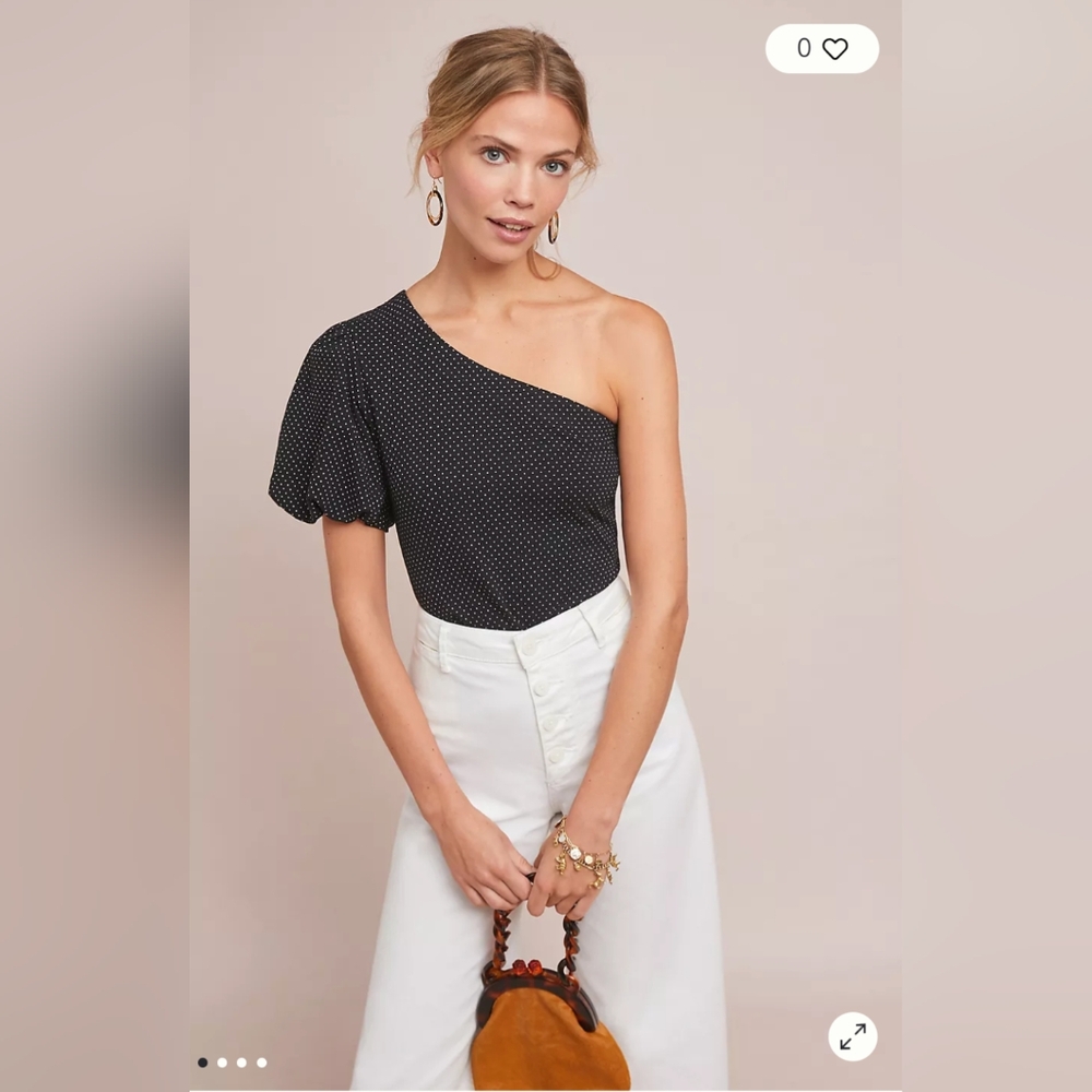 Anthropologie Maeve Polka Dot One-shoulder Top